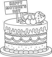 Mothers Day Cake Isolated Coloring Page for Kids vector