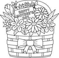 Mothers Day Basket of Flowers Isolated Coloring vector