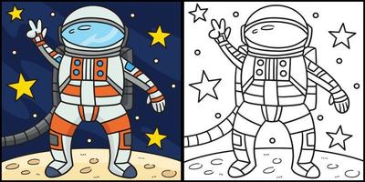 Astronaut Peace Sign Coloring Page Illustration vector