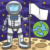 Astronaut Holding a Flag Colored Cartoon vector