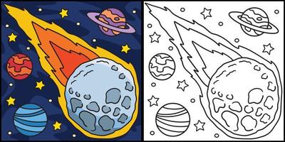 Falling Asteroid Coloring Page Illustration vector