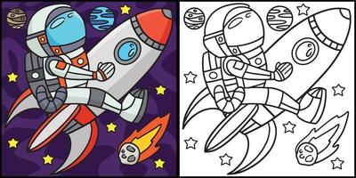 Astronaut Riding On A Rocket Ship Illustration vector