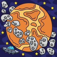 OVNI y asteroide en espacio de colores dibujos animados vector