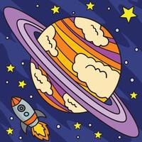 planeta Saturno de colores dibujos animados ilustración vector