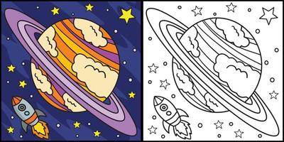 planeta Saturno colorante página de colores ilustración vector