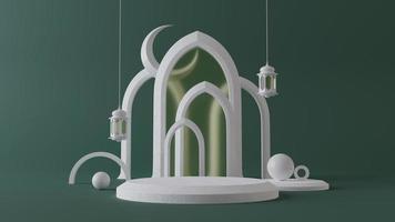 islamic ramadhan kareem theme product display with mosque portal or gate. 3d render photo