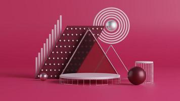 pedestal podium with abstract geometric shapes in magenta color. 3d render photo