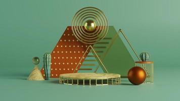 pedestal podium with abstract geometric shapes and cactus 3d render photo