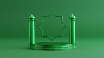 minimalista islámico podio monitor con verde monocromo color. 3d hacer foto