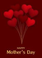 Cute greeting card for Happy Mother's Day. Bouquet of red 3D hearts. vector