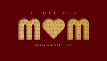 Happy Mother's Day greeting card. Paper cut text effect on red and gold background. vector