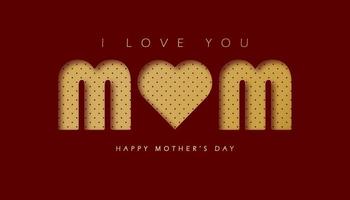 Happy Mother's Day greeting card. Paper cut text effect on red and gold background. vector