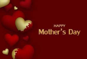 Stylish greeting card for Happy Mother's Day. Composition of red and gold 3D hearts. vector