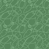 Seamless pattern with eggplant, carrot, broccoli, pepper and beetroot on a green background. vector