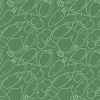 Seamless pattern with eggplant, carrot, broccoli, pepper and beetroot on a green background. vector