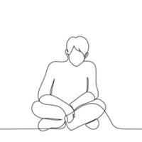 man sitting on the floor with crossed legs - one line drawing vector. concept pose in Turkish vector