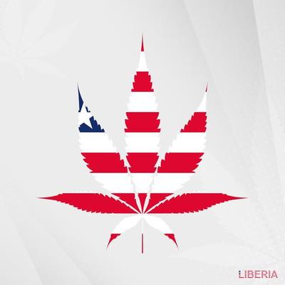 Flag of Liberia in Marijuana leaf shape. The concept of legalization Cannabis in Liberia.