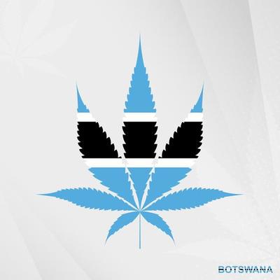Flag of Botswana in Marijuana leaf shape. The concept of legalization Cannabis in Botswana.