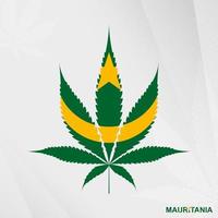 Flag of Mauritania in Marijuana leaf shape. The concept of legalization Cannabis in Mauritania. vector