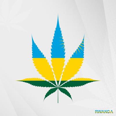 Flag of Rwanda in Marijuana leaf shape. The concept of legalization Cannabis in Rwanda.
