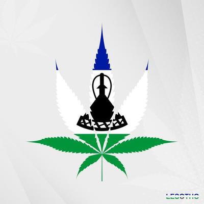 Flag of Lesotho in Marijuana leaf shape. The concept of legalization Cannabis in Lesotho.