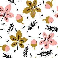 cute autumn seamless vector pattern background illustration with acorn and fall leaves