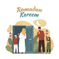Muslim people greeting and celebrating ramadan vector