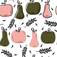 cute abstract fall seamless vector pattern background illustration with green and pink pumpkins and black leaves