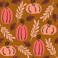 cute abstract fall seamless vector pattern background illustration with pumpkins and autumn leaves