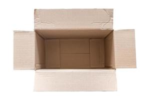 Open empty brown cardboard box isolated on white background top view photo