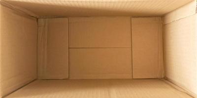 Open empty brown cardboard box background top view photo