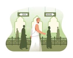 Hajj pilgrims perform sa'i walking and running between Safa and Marwa vector