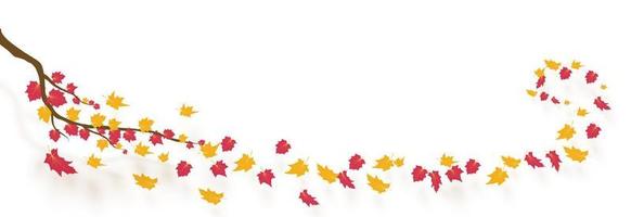 Autumn branch with falling leaves. Vector illustration