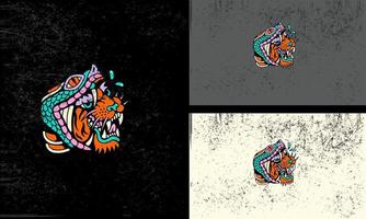 cabeza Tigre y cabeza serpiente vector ilustración mascota diseño