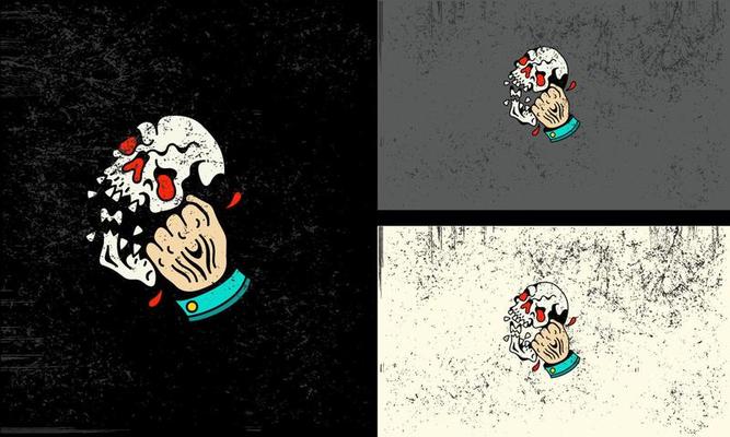 Vector of a creepy hand holding a gruesome skull with blood