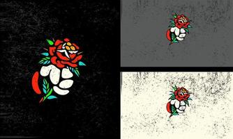 Vector of a Red Rose with Green Leaves on a Black Background