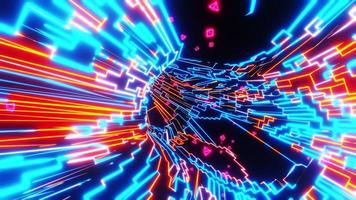 Flying through a tunnel of neon mesh. Infinitely looped animation video