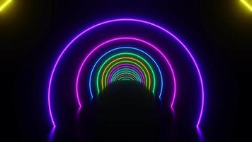 Flying through a tunnel of colorful neon rings. Loop animation video