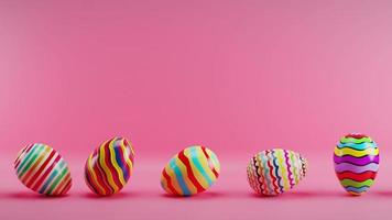 Multicolored Easter eggs rolling on a red background. Loop animation video