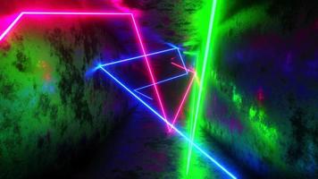 Multicolored lasers moving in a rectangular tunnel. Infinitely looped animation video