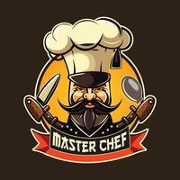 Chef logo, Logo for Restaurants and Bakeries, Big Mustache, Knife and Spoon, Master Chef with Mustache Logo vector