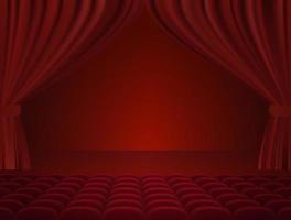 Theater interior with red curtains and seats. Vector. Theater red curtain. vector