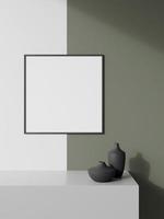 Empty poster frame with mock up with sunlight on wall background photo