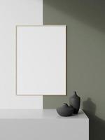 Empty poster frame with mock up with sunlight on wall background photo