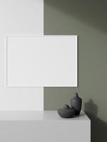 Empty poster frame with mock up with sunlight on wall background photo