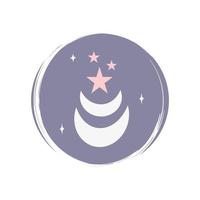 Cute esoteric icon vector with moon and stars, illustration on circle with brush texture, for social media story and instagram highlights