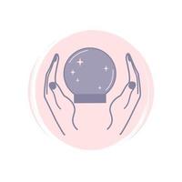 Cute human hands with crystal ball with icon vector, illustration on circle with brush texture, for social media story and instagram highlights vector