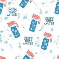 Water bottle with ice cubes seamless pattern. Refreshing summer drink background. For packaging, prints, covers and brochures, baby products, holidays.  Colored flat vector illustration