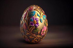 Beautiful Easter egg designed crafted painted. Easter concept photo