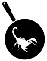 Scorpion on the Pan Silhouette for Bizarre or Extreme or Exotic Food, Traditional Food in Asian Country, Culinary Sign for Icon Symbol, Apps, Pictogram, Logo, Website, or Graphic Design Element. PNG